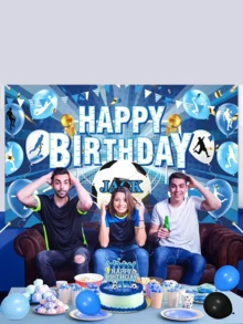 1 Peça Decoração de Bottom Personalizada para Festa de Aniversário com Tema de Futebol - Faixa de Aniversário Feliz Personalizada em Azul e Branco com Tema de Futebol, Acessório de Cabine Fotográfica de Vinil Adequado para Decorações de Varanda, Comemorações Internas/Externas, Ideal para Casamentos, Aniversários, Formatura - Bottom de Festa Versátil em Três Tamanhos!
