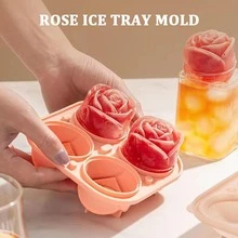 1 Silicone Ice Cube Tray, Rose-Shaped Ice Cube Tray Mold, Suitable For Chilled Cocktails, Whisky And Juice - Pink - View 6