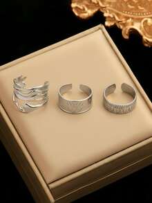 Aomogo Juego de 2 piezas de anillos abiertos de acero inoxidable calados, de moda y sencillos, adecuados para el uso diario - anillo - Ver 12