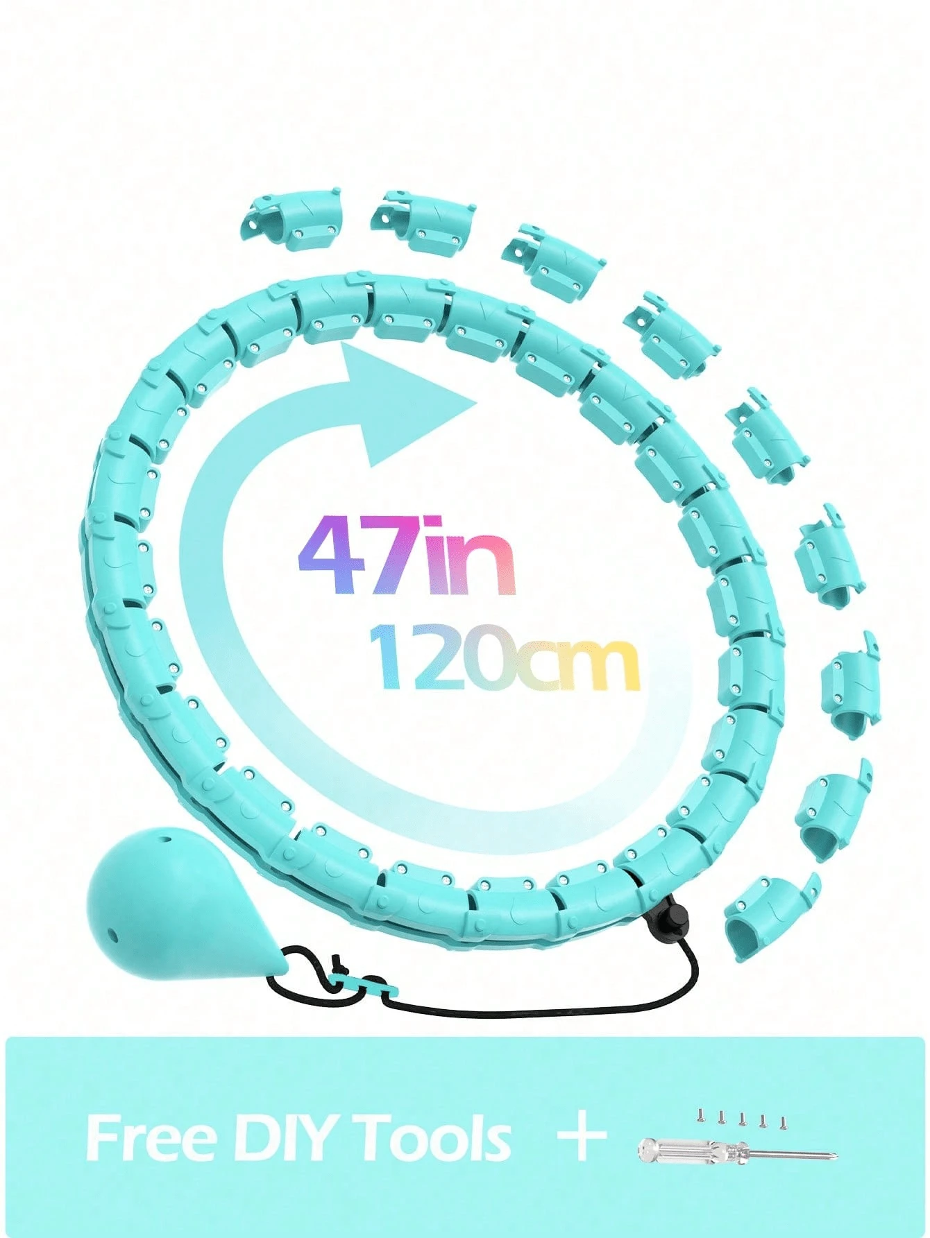 JLoibao 47in/120cm Adult Weight Loss Exercise , Suitable For Women And Beginners, Includes 24 Detachable Links And DIY Empty Ball (Blue)