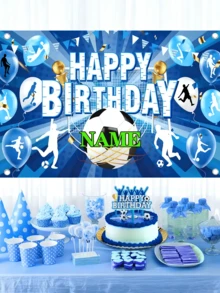 1 Peça Decoração de Bottom Personalizada para Festa de Aniversário com Tema de Futebol - Faixa de Aniversário Feliz Personalizada em Azul e Branco com Tema de Futebol, Acessório de Cabine Fotográfica de Vinil Adequado para Decorações de Varanda, Comemorações Internas/Externas, Ideal para Casamentos, Aniversários, Formatura - Bottom de Festa Versátil em Três Tamanhos!