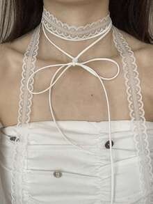 Women White Lace Layered Ribbon Design