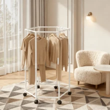 6-Sided Rotating Drying Rack - Sturdy Metal Freestanding Clothes Drying Rack With Wheels, Suitable For Bedroom, Dorm, Apartment - Space-Saving Indoor Hanging And Storage Drying Rack, Laundry Accessory, Stylish Design, Durable Metal Structure