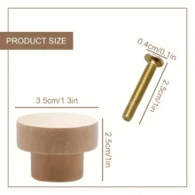 6pcs Wooden Drawer Pulls, Round Wooden Cabinet Handles With Screws, For Furniture, Kitchen, Wardrobe - Wood Color - View 3