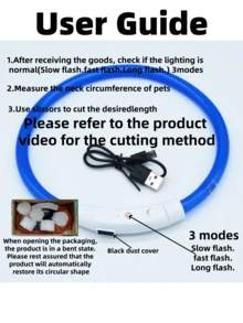 1 pieza Collar de mascota LED recargable de PVC, 3 modos de iluminación, visible por la noche para la de la mascota, adecuado para perros y gatos pequeños a grandes, collar festivo, longitud ajustable. Confirme que el tamaño del producto sea adecuado para el peso de su mascota para evitar daños.