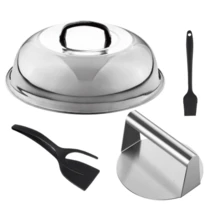 1-8pcs BBQ Tool Set, Flat Top Grill Accessories Kit With Stainless Steel Cheese Melting Dome, Meat Press, Basting Brush, Seasoning Bottle, Steak Spatula, Food Tongs, Multi-Function Cleaning Brush, Baking Cover, Outdoor Barbecue Tool Set, Perfect For Steaming, Grilling And Cooking - Round, Durable, Easy To Clean, Ideal For Barbecue, Grilling, Baking, Indoor And Outdoor Use - Essential Kitchen Accessories - Multicolor - View 18