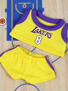 怪兽毛绒湖人队8号球衣短裤娃娃套装，可爱运动装，撞色设计，热门球迷/收藏品，热销展示/礼品，正宗运动风格，篮球赛季必备，展现球队精神，时尚娃娃装 - 黃色8號 - 查看 6