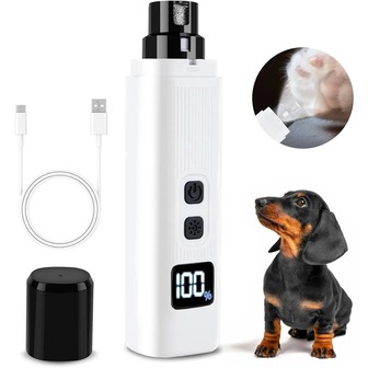 Elektrisk kloslip för husdjur, supertyst kloslip för husdjur med låg vibration och LED-ljus, batterinivådisplay, justerbar i 2 hastigheter, USB-laddningsbar, lämplig för medelstora och små hundar och katter, klotrimning och grooming