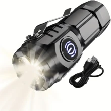 Mini Flashlight 2550 Lumens Rechargeable USB C Charging, Small Flashlights High Lumens 5 Modes, Pocket Light With Clip, Portable Flash Light For EDC,Camping, Hiking,Emergency - Black - View 2