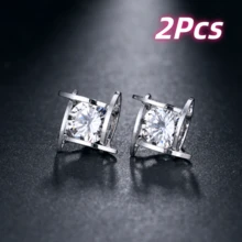 2只别致几何方形耳钉，镶嵌闪亮立方氧化锆——休闲装扮及送礼佳品 - 彩色 - 查看 14