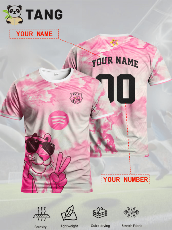 Top de Futebol Personalizada Barcelona Edição Especial Leopardo Cartoon Masculina & Nome e Número Personalizáveis & Moletom Esportivo de Gola Redonda Confortável & Adequado para Treino de Futebol, Uso Casual e Presente, Gymboy