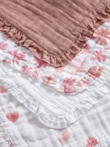 2条装Oeko-Tex认证柔软舒适心形花卉图案围兜/拍嗝巾，四季皆宜，新生儿及婴儿护理 - 彩色 - 查看 7