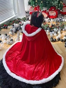 1件性感兔女郎连帽斗篷，仿毛皮天鹅绒圣诞披肩，女士派对服装斗篷 - 彩色 - 查看 10