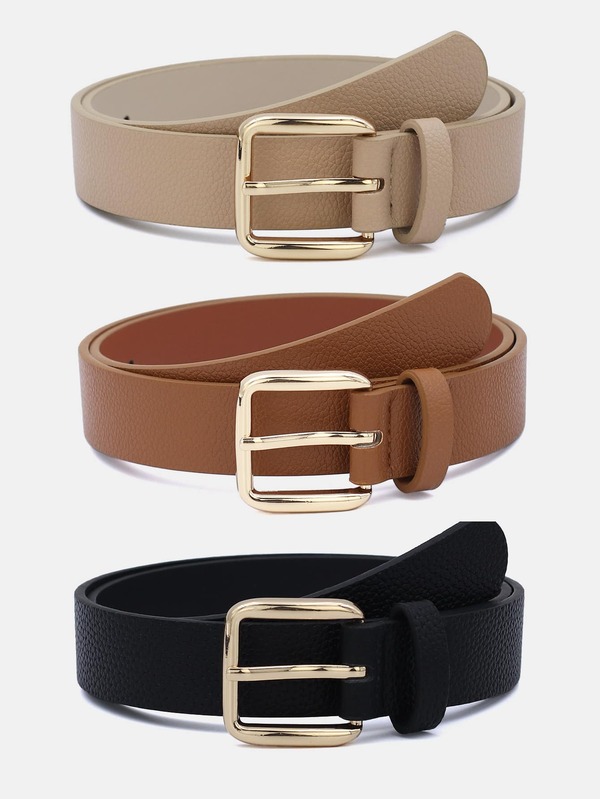 1pc Solid Color Casual PU (Polyurethane) Decorative Belt For Women, Suitable For Daily Use With Square Buckle
