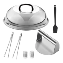 1-8pcs BBQ Tool Set, Flat Top Grill Accessories Kit With Stainless Steel Cheese Melting Dome, Meat Press, Basting Brush, Seasoning Bottle, Steak Spatula, Food Tongs, Multi-Function Cleaning Brush, Baking Cover, Outdoor Barbecue Tool Set, Perfect For Steaming, Grilling And Cooking - Round, Durable, Easy To Clean, Ideal For Barbecue, Grilling, Baking, Indoor And Outdoor Use - Essential Kitchen Accessories - Multicolor - View 15