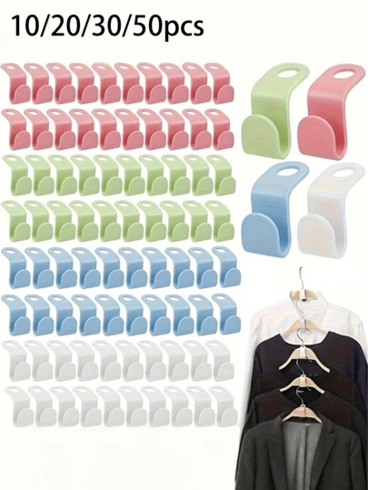 Universal Clothes Hanger Connector Hooks, Space-Saving Wardrobe Hanger Hooks, Thick Plastic Stackable Wall-Mounted Storage Racks, Suitable For Wardrobe, Bathroom And Kitchen Storage, Clothes Hangers, Wardrobe Organization, Modern Hook Design, Polished Surface, Space-Saving, Neat Storage, Durable, Suitable For Busy Professionals, Practical Hooks (Random Color)