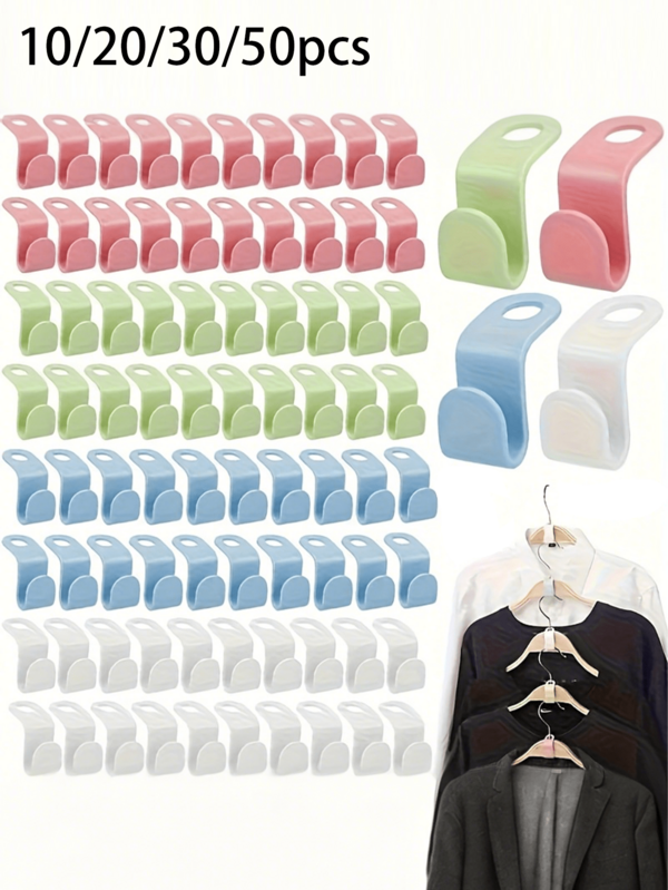 Universal Clothes Hanger Connector Hooks, Space-Saving Wardrobe Hanger Hooks, Thick Plastic Stackable Wall-Mounted Storage Racks, Suitable For Wardrobe, Bathroom And Kitchen Storage, Clothes Hangers, Wardrobe Organization, Modern Hook Design, Polished Surface, Space-Saving, Neat Storage, Durable, Suitable For Busy Professionals, Practical Hooks (Random Color)