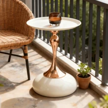 Modern Martini Table,Small Round Side Table For Living Room,15''End Table With Metal Base,White Circle Bedroom Table And Nightstand,Balcony Table For Tea,Corner Accent Table For Living Room/Bedside/Couch/Sofa - trắng - Xem 5