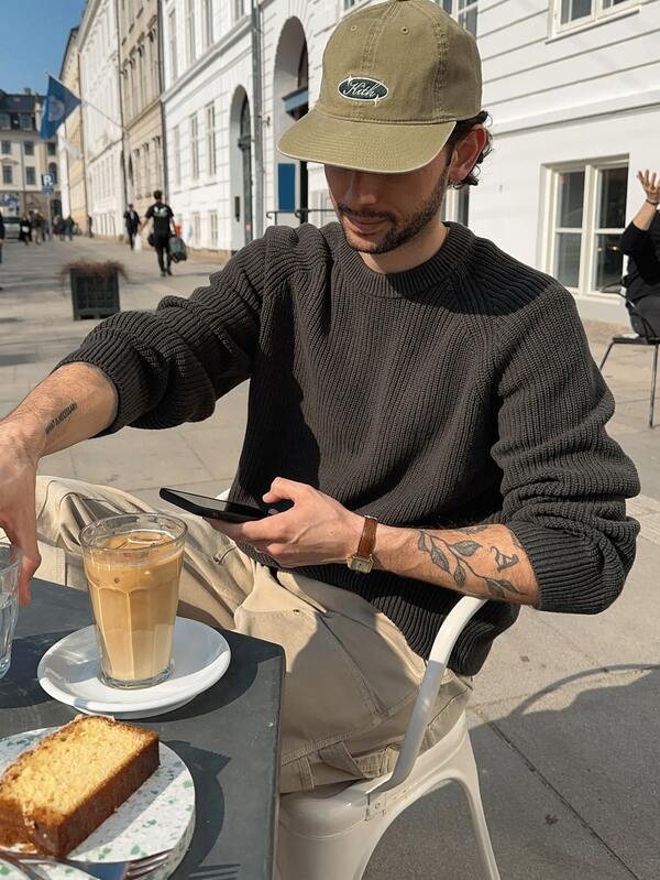 Men's Vintage Chunky Knit Crew Neck Sweater, Casual American Style Loose Fit Pullover, Versatile For Autumn/Winter