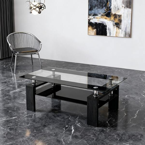 ガラステーブル コーヒーテーブル 幅88cm 強化ガラス天板 二段収納 棚付き センターテーブル 木製脚 おしゃれ リビング用テーブル 一人暮らし 大容量収納