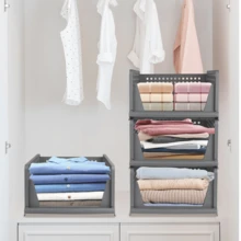 Organizador de armario, 3/4/5 piezas, cajas de almacenamiento de plástico, plegables y apilables, bandeja organizadora deslizante para ropa, pantalones, dormitorio, vestidor