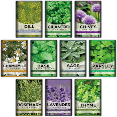 10 Kit NonGMO Growing Into Thyme, Lavender, Chamomile, , Chives, Cilantro, Rosemary, Basil, Parsley, Sage Ind...