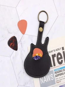 1pc Guitar Pick Holder Keychain, Personalized Guitar-Shaped Faux Leather Pick Pouch With Stitching Closure, Guitar Pick Case, Suitable For Holiday Gifts - Multicolor - View 8