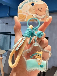 Móc khóa gấu bơ xanh có dây đeo cổ tay – Mặt dây chuyền hình ngôi sao năng động lỏng + hình gấu, hạt dầu nổi, kim sa lấp lánh, phụ kiện dễ thương cho phụ nữ/bé gái, đồ trang trí túi xách/chìa khóa/ô tô/ba lô, trang sức mới lạ cho thanh thiếu niên/phụ nữ, quà tặng sinh nhật, móc khóa Kawaii - Màu xanh lam - Xem 7