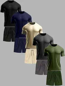Gym Workout Set: Dry Fit T-Shirt + Elastane Tactel Shorts - 米色 - 查看 9
