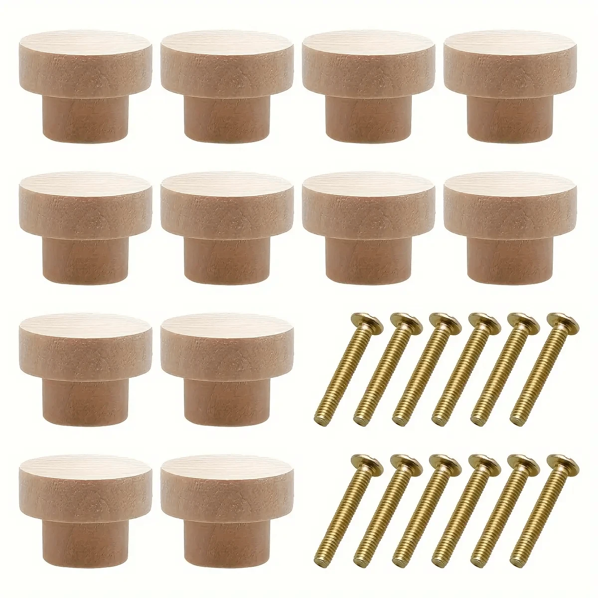 6pcs Wooden Drawer Pulls, Round Wooden Cabinet Handles With Screws, For Furniture, Kitchen, Wardrobe - Wood Color - View 1