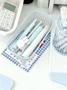 Cesta de almacenamiento de metal de color crema estética, organizador de escritorio con estilo y asa para escritorio de oficina, tocador, soporte para maquillaje y accesorios, decoración del hogar minimalista