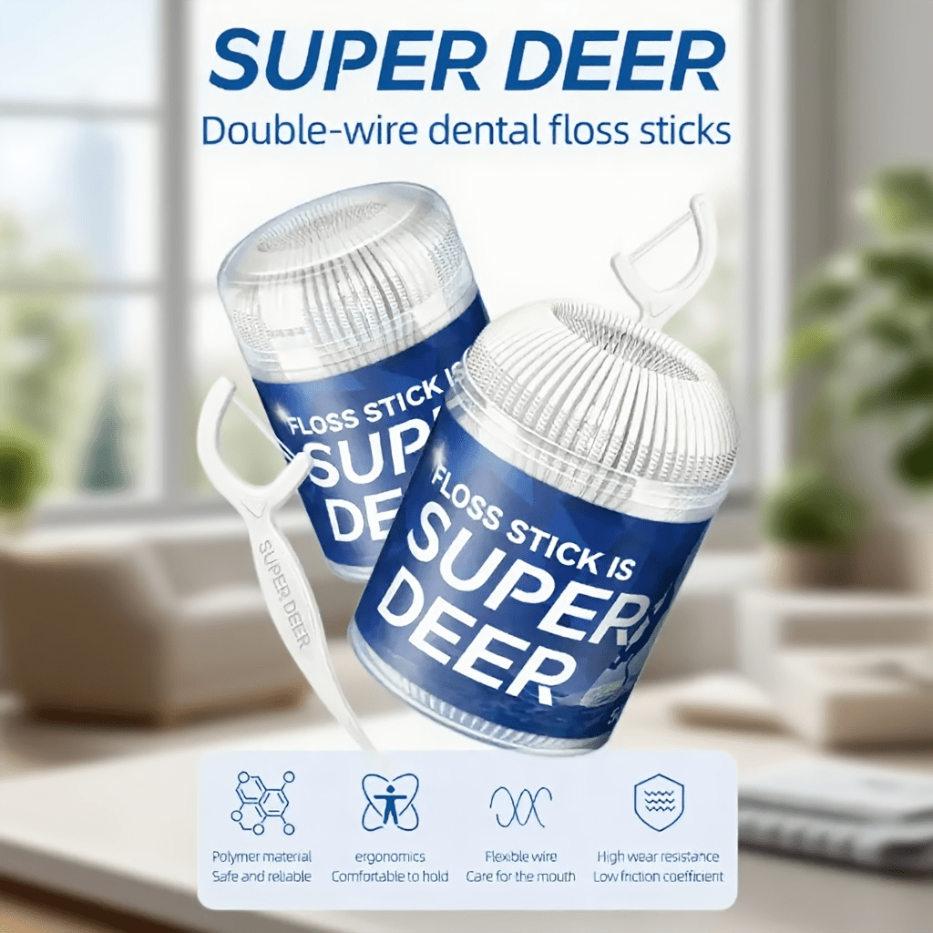 Super deer سوبر دير خيوط تنظيف الأسنان الكلاسيكية ذات الخيطين المزدوجين، 50 قطعة/دلو، امتصاصية عالية، فائقة السلاسة، متانة مُحسّنة، تصميم ثنائي الاستخدام، مناسبة لتنظيف الفم بعد الوجبات، التنظيف العميق للفم، نفس طازج، أسنان صحية، تنظيف الفراغات بين الأسنان، العناية بالفم، التنظيف العميق، ضروريات السفر