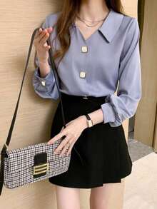 时尚长袖设计丝质衬衫