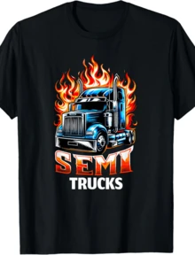 Dope Semi Trucks Flame T-Shirt - màu đen - Xem 1