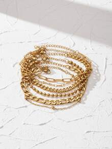 Aomogo Set de 6 pulseras de cadena de acero inoxidable chapado en oro para mujeres, de moda y elegantes, adecuadas como regalo