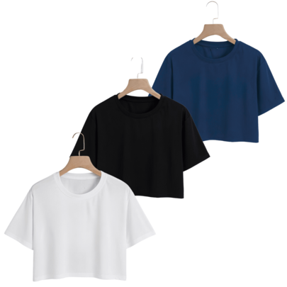 Kit 3 Camiseta Feminina Cropped Básico Algodão Promoção  Algodão