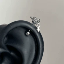 SENLANSP 1-2只Y2K风格心形耳环 - 闪亮星星和心形吊坠，不锈钢材质，情人节、母亲节、生日礼物，送给女友/妈妈/闺蜜，派对配饰 - 耳骨釘 - 查看 3