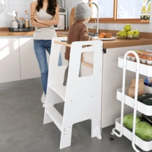 Velacasa Kids Standing Tower, Child Kitchen Step Stool Toddler Wood Stepping Stool - Children's Montessori Stool - Adjustable Height, Ideal Kids Kitchen Step Stool For Learning New Skills, White 16.45"D X 17.63"W X 35.82"H - mặc định - Xem 1