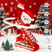 电动圣诞老人滑梯攀爬玩具，带自动楼梯 - LED灯光音乐动态游戏套装，红色圣诞滚筒滑梯带楼梯，室内/适合男孩女孩玩耍，节日派对游戏，结构坚固，易于组装，是促进儿童活跃玩耍和运动技能发展的理想圣诞礼物