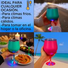 Copa desmontable de acero inoxidable FAB-20 / 410 ml con base iluminada LED y popote de acero - diseño elegante 2 en 1 tipo vino y cóctel, con tapa hermética, interior prismático y 15 colores brillantes ideales para fiestas, reuniones o uso diario - PLATA NEGRO - Ver 8