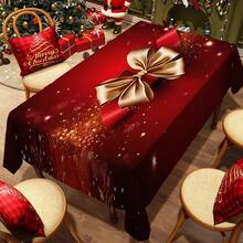 1pc Golden Big Bow Pattern Polyester Tablecloth - Christmas Tablecloth,Durable, And Washable - Perfect For Home Kitchen, Picnic, Camping, Restaurants, Indoor & Outdoor Decoration,Christmas Decorations - Multicolor - View 4