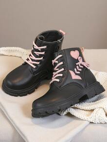 1 Pair New Heart, Bow, Clover Design Girls Boots - Black - View 3