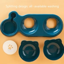New Non-Slip Cat Bowl With Slanted Mouth, Domestic Style, Automatic, Protects The Cervical Spine And... - 藏蓝色 - 查看 2