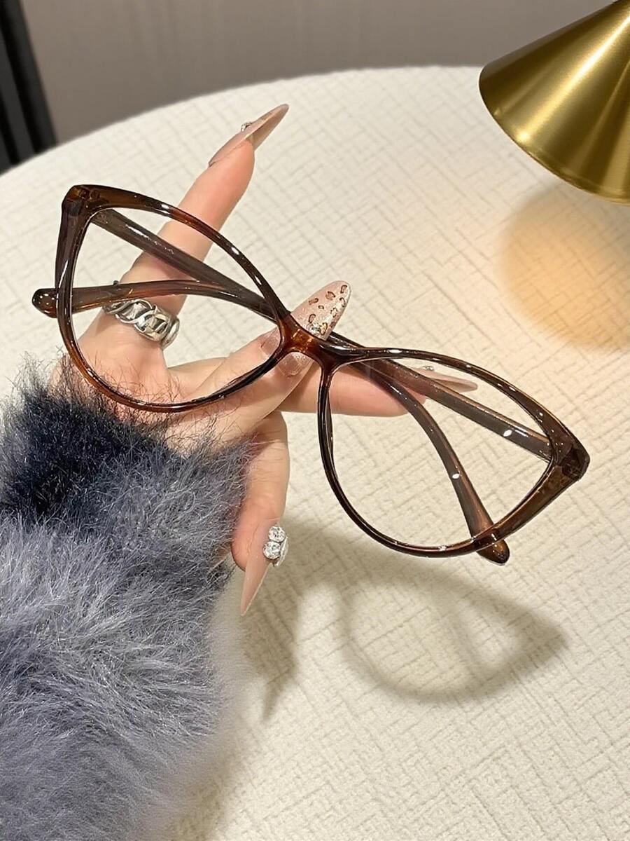 1 Pair Women's Modern Cat Eye Big Frame Computer Glasses – Eye Protection For Daily Computer Use | Perfect For Back To School, Fall & Christmas, Ideal For Personal Use & Gifting, Great For Self-Use And Gifting - 冷棕色 - 查看 1