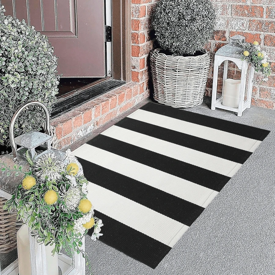 Door Mat Outdoor Cotton Handwoven Farmhouse Layered Door Mat Washable Striped Porch Rug Carpet Mat For Entrance Kitc... - 70 x 110 公分(長方形) - 查看 1