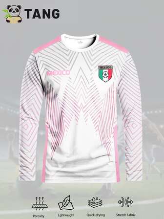 Felpa con maniche lunghe stile Messico, comoda maglia sportiva a girocollo, adatta per partite di calcio, allenamento, uso casual e vacanze, ottimo regalo