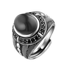 Adjustable S925 Silver Black Resin Hollow Punk Hip-Hop Style Ring For Women - Black - View 2