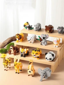 1776pcs Funny Cartoon Animal Building Blocks Set, Giraffe/Zebra/Deer/Antelope/Camel/Cow/Alpaca, Creative Educational DIY Model, Mini Assembly Blocks, Home Decor, Desk Ornament, Halloween/Christmas/Birthday Gift - Multicolor - View 4