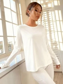 Geometric Mesh Paneled Tulip Back Sports T-Shirt White Spring - White - View 5