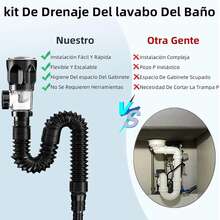 CASALIVA Kit de cespol para lavabo de baño, Desagüe anti olores para fregadero, De fácil instalación, previene obstrucciones y malos olores para uso en cocina y baño - Negro - Ver 8